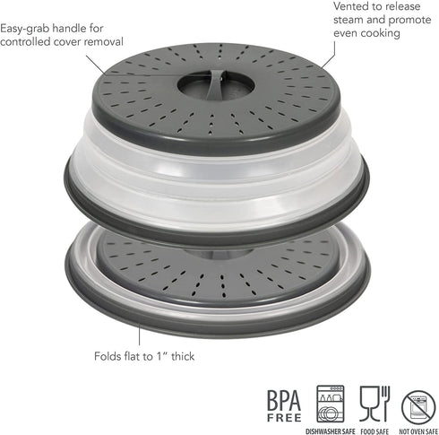 Tovolo - 81-31531 Vented Collapsible Microwave Splatter Proof Food Plate Cover With Easy Grip Handle Dishwasher-Safe, BPA-Free Silicone & Plastic, 10.5" Round, 10.5 inch, Charcoal