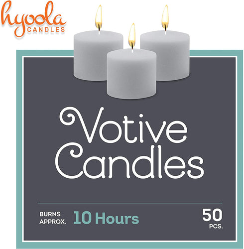 Hyoola European Votive Candles Unscented - 10-Hour Burn Time - White - 50 Pack, European Made