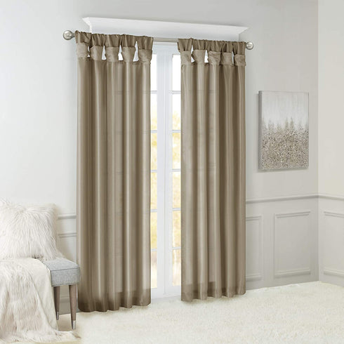 Madison Park Emilia Faux Silk Single Curtain with Privacy Lining, DIY Twist Tab Top, Window Drape for Living Room, Bedroom and Dorm, 50x84, Pewter Brown