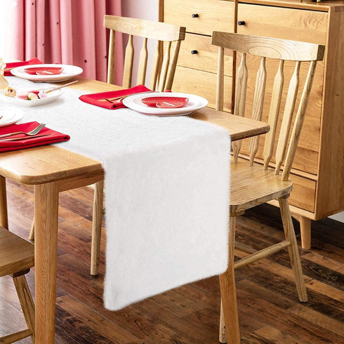 tiosggd White Faux Fur Table Runner 72 Inches Fabric for Christmas Holiday Party Decoration Dresser Cabinet Dinning Tablecloth Decor