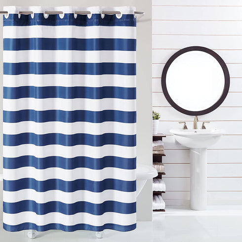 Hookless Cabana Stripe Shower Curtain with Peva Liner, 71 in x 74 in, Navy