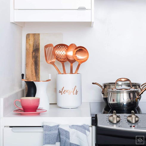 Rose Gold Kitchen Utensils -Sturdy Copper Utensils Set Includes: Copper Ladle, Copper Spoon, Skimmer & Turner- Rose Gold Kitchen Accessories & Copper Kitchen Accessories, Rose Gold Serving Utensils€¦
