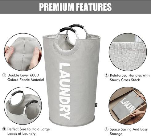 DOKEHOM 115L X-Large Laundry Basket (7 Colors), Collapsible Laundry Bag, Foldable Laundry Hamper, Folding Washing Bin (Grey, XL)