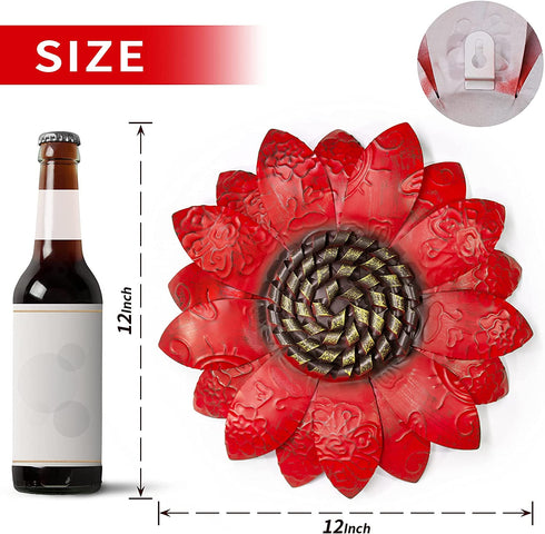 Red Sunflower Metal Flowers Wall Decor Metal Wall Art Decorations Hanging For Indoor Outdoor Home Bathroom Kitchen Room Bedroom Living Room Garden Patio Porch 12 Inch