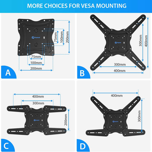 Full Motion TV Wall Mount Bracket, Articulating Arms Swivel Tilt Extension Rotation, Fits Most 26-55 Inch Flat Curved LED LCD OLED TVs, Max VESA 400x400mm Holds up to 88lbs by Pipishell