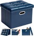 COSYLAND Storage Ottoman 17x13x13in Leather Ottoman Rectangle Footrest Footstool Folding Ottoman for Room Dorm Small Collapsible Bench Seat Organizer Entryway Furniture with Handles Lid Royal Blue