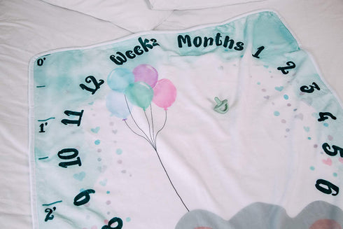 Baby Monthly Milestone Blanket - Special Design Elephant Frames, Soft Unisex Blankets with Growth Chart Ruler, Best for Baby Shower, Registry, Newborn Gifts, Baby Girl Gifts, Baby Boy Gifts