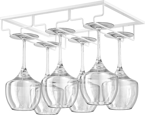 LACAFA Wine Glass Holder - Under Cabinet Stemware Rack in Home, Bar Kitchen Organization with 3 Rows Wine Glass Rack Hanger Storage Metal Organizer for Under Shelf Hanging (White)