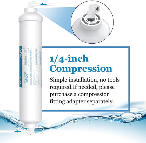Vegebe Inline Water Filter for Ice Maker, Refrigerator, Under-Sink Reverse Osmosis Water System, Post Activated Carbon Water Filter Replacement Cartridge with 1/4-Inch Compression-Connect (Pack of 2)