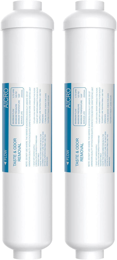 Vegebe Inline Water Filter for Ice Maker, Refrigerator, Under-Sink Reverse Osmosis Water System, Post Activated Carbon Water Filter Replacement Cartridge with 1/4-Inch Compression-Connect (Pack of 2)