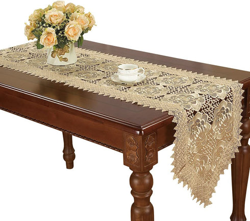 Simhomsen Beige Lace Table Runners Dresser Scarves Embroidered Rose 16 — 54 Inch