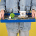 MAONAME Blue Decorative Tray with Handles, Plastic Serving Tray for Coffee Table, Marbling Rectangular Tray for Ottoman, Bathroom, Storage, 15.7" Lx 10.2" W X 1.57" H