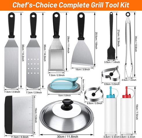 Blackstone Griddle Accessories Kit,14 PCS Griddle Grill Tools Set for Blackstone and Camp Chef,Enlarged Spatulas, Basting Cover, Scraper,Tongs,Grill Spatula Kit for Outdoor Camping Barbecue Teppanyaki