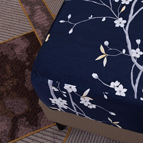 Hecnoey Floral Printed Bed Fitted Sheets,Deep Pocket Soft Fitted Sheet Only (Navy Blue,King)