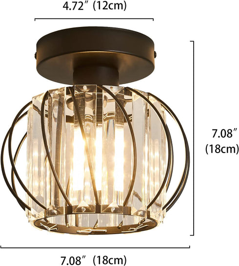 MHUYEIN Semi Flush Mount Ceiling Light Fixture, Crystal Chandelier, Retro Industrial Light for Kitchen Cafe Bar Bedroom Living Room Passway Hallway (Black)