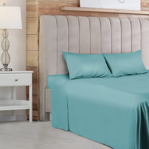 GREEN LIFESTYLE Smooth and Silky Feel Microfiber King Bed Sheet Set 1800 Thread Count Super Soft, Breathable, Wrinkle and Stain Resistant Fabric 4 Piece Spa Blue