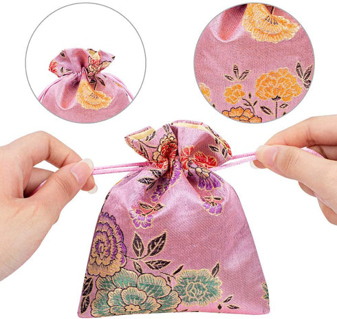 PH PandaHall 9 Color Satin Gift Bags, 5.5"x4.3" Advent Calendar Bags Peony Wedding Favors Bag Drawstring Pouches Coin Purse Gift Bag for Christmas Wedding Favors Baby Shower Candy Jewelry Bags