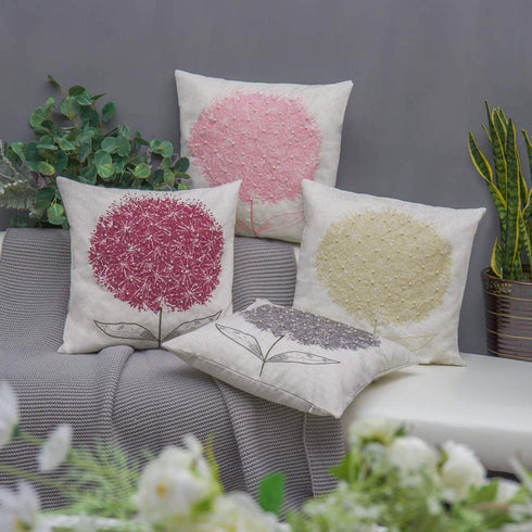 JWH Hand Embroidery Accent Pillow Case Faux Pearl Cushion Cover Dandelion Flower Pillowcase Home Sofa Bed Living Room Decorative Shell Gift Beige 20 x 20 Inch