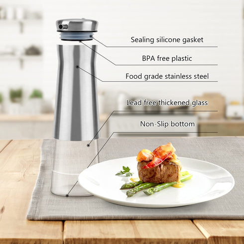 Olive Oil And Vinegar Dispenser Bottle Set by Aelga -2 Pack Elegant Stainless Steel Oil Dispenser Set- Oil Dispenser Bottle for Kitchen with Drip Free