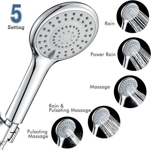 High Pressure Shower Head with Handheld, 5 Functions Shower Head Hand-held High Flow Handheld Shower Head with Hose, Bracket Rubber Washers