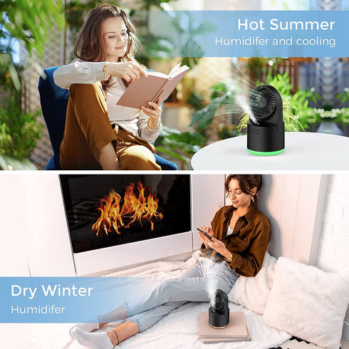 Cool Mist Air Diffuser, toberto 3 Speeds Rechargeable Portable Personal Mist USB Quiet Mini Fan Black