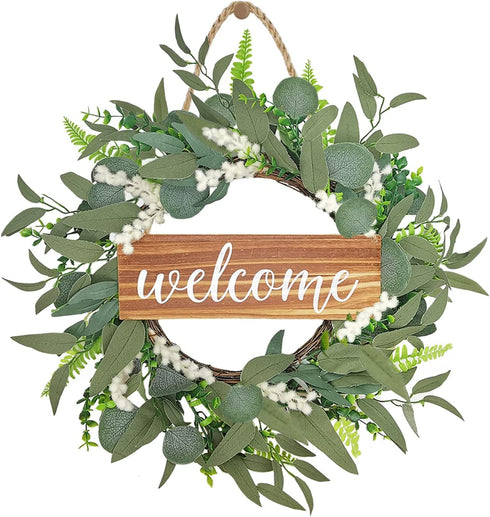 Pinkpum Welcome Sign for Front Door 20 Inch Eucalyptus Welcome Wreaths Outside Spring Front Porch Decor