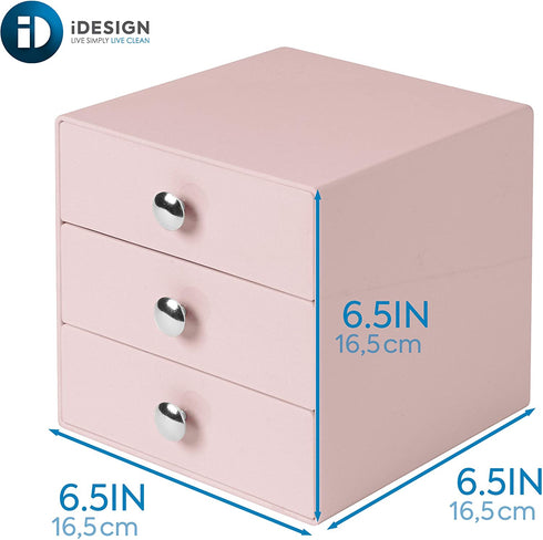 iDesign Plastic 3-Drawer Jewelry Box, Compact Storage Organization Drawers Set for Cosmetics, Dental Supplies, Hair Care, Bathroom, Office, Dorm, Desk, Countertop, 6.5" x 6.5" x 6.5", Pink