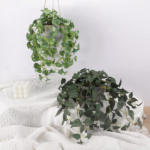 Cocoboo 2 Pack Artificial Hanging Plants Decor,Fake Hanging Plants with Potted Greenery Vine for Wall Indoor Outdoor Decoration