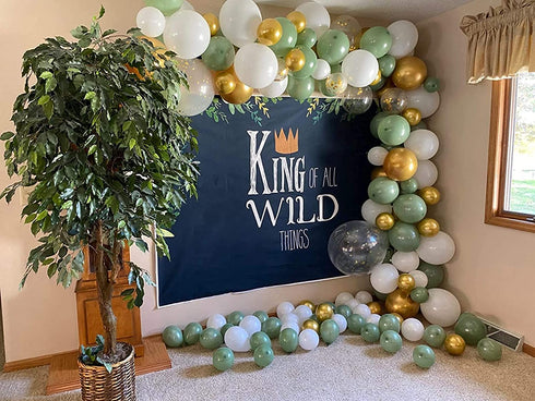 GIHOO 137PCS Olive Green Balloon Garland Arch Kit White Gold Confetti Balloons Retro Green Balloon and Gold Metallic Chrome Latex Balloons Set for Wedding Birthday Balloons Baby Shower Decorations
