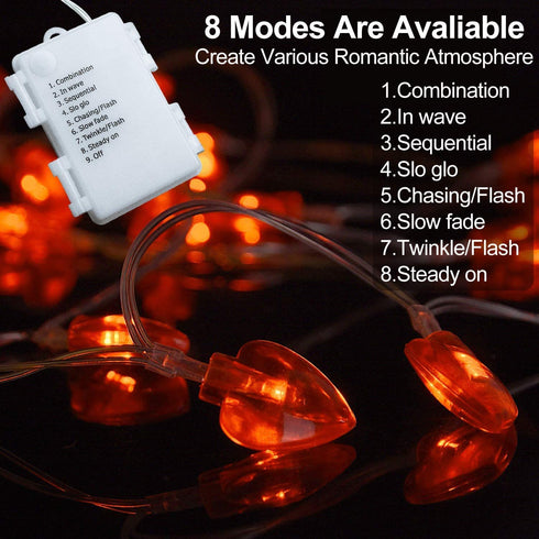 TURNMEON 2Pack 16.4Ft 40Led Valentines Day Decoration for Home Outdoor Valentines Lights Decoration, 8 Mode Heart Lights Valentines Day Decor String Lights Battery Operated for Home