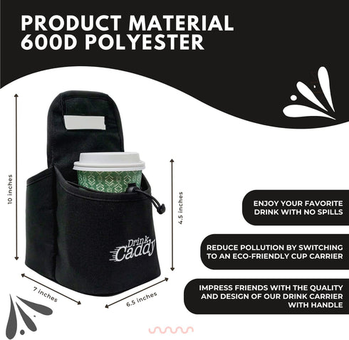 Drink Caddy Portable Drink Carrier and Reusable Coffee Cup Holder - 2 Cup Collapsible Tote Bag with Organizer Pockets Safely Secures Hot and Cold Beverages - Perfect for Food Delivery and Take Out