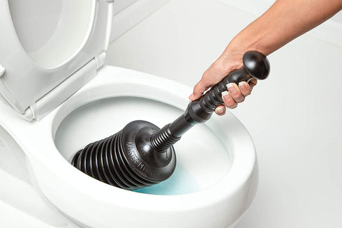 Master Plunger MP500-B3 Heavy Duty Bathroom Toilet Plunger Kit with Short Bucket/Caddy. Equipped with Air Release Valve, Black