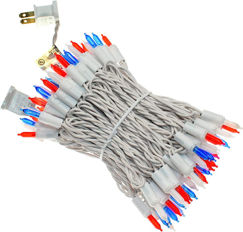100 LED Red White and Blue Lights, 35 Ft White Wire Decorative Lighting String, for Indoor Outdoor Party, Christmas, Garden, Patio.