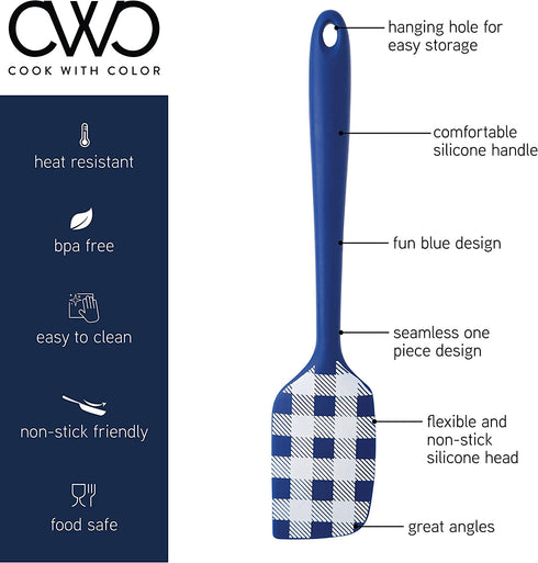 Cook with Color Silicone Cooking Utensils, 5 Pc Kitchen Utensil Set, Easy to Clean Silicone Kitchen Utensils, Cooking Utensils for Nonstick Cookware, Kitchen Gadgets Set (Blue Collection)