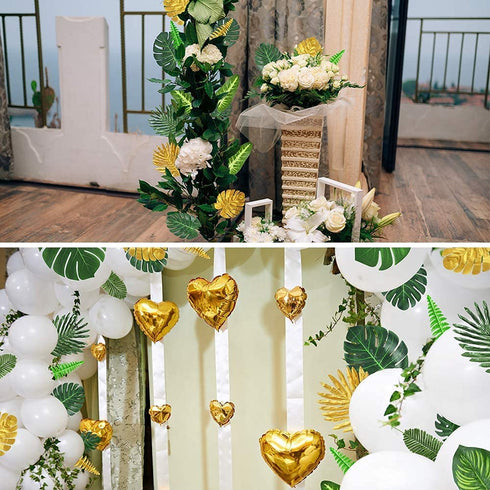rubzdeco 80 Pcs 4 Kind Palm Leaves Artificial Faux Leaf with Stem for Tropical Jungle Safari Theme Birthday Beach Baby Shower Wedding Decoration Luau Hawaiian Supplies