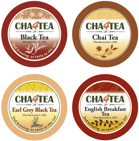 Cha4TEA 36-Count Assorted Black Tea Sampler for Keurig K-Cup Brewers (Black Tea, English Breakfast, Chai Black Tea, Earl Grey)