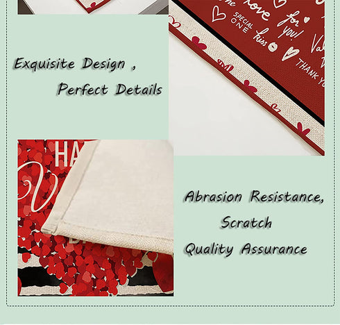 Valentine's Day Placemats Set of 4 Washable Cotton Linen Heat Resistant Table Place Mats Happy Lover Romantic Rose Love Red Placemats for Holiday Banquet Dining Kitchen Table Decor (Valentine's Day)