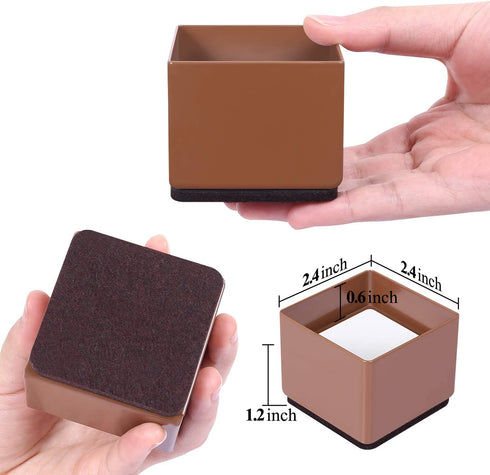 Ezprotekt Upgrade Bed Risers Heavy Duty Furniture Risers for Sofa Table Couch Lift Height of 1.2 Inches, Bottom Pad Protect Floors, Solid Steel Offer Strong Support, Set of 4, Square Brown