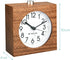 Navaris Wood Analog Alarm Clock - Square Battery-Operated Non-Ticking Clock with Snooze Button and Light - Dark Brown