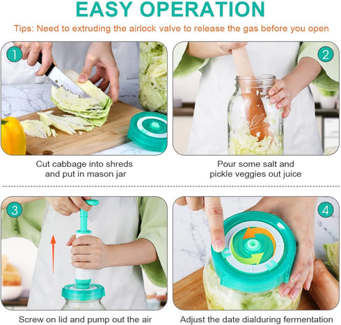 AIEVE Fermentation Lids, 6 Pack Mason Jar Fermenting Lids with Extractor Pump and Sauerkraut Pounder Fermenter Lids Fermentation Kit for Wide Mouth Mason Jars to Make Sauerkraut, Kimchi, Pickles