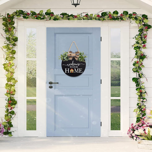 Seasonal Interchangeable Welcome Sign for Front Door Decor St Patrick's Day Wreath Shamrock Door Sign with 15 Pieces Icons St Patricks Easter Decor Christmas Valentines Spring Summer Fall Winter