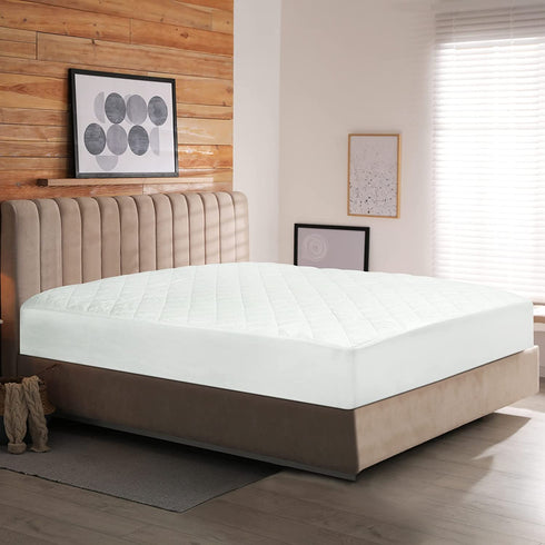 Royale Linens Full Size Mattress Pad - Mattress Cover - Quilted Fitted Mattress Protector - Deep Pocket Fits Up to 16 Inch - Mattress Topper - Soft & Breathable - Dorm Home Hotel (54x75 Inches, White)