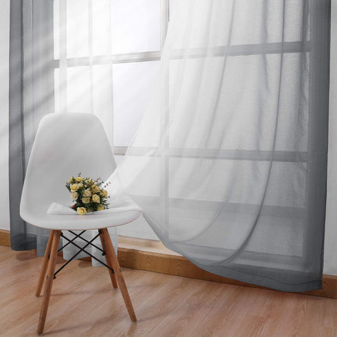 DWCN Grey Faux Linen Ombre Sheer Curtains - Semi Voile Gradient Grommet Top Curtains for Bedroom and Living Room, Set of 2 Window Curtain Panels, 52 x 90 Inches Long