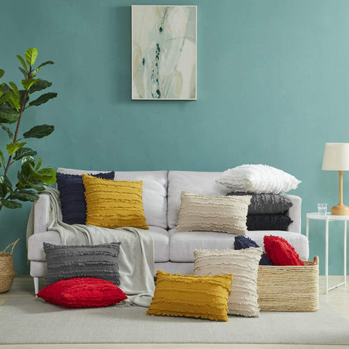 GIGIZAZA Decor Throw Couch Pillow Covers,20 x 20 Cotton Black Sofa Pillows,Square Sofa Cushion Covers Linen