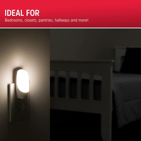 Energizer LED Automatic Night Lights, Plug-in, Soft White, Light Sensing, On at Dusk, Off at Dawn, Energy Efficient, Ideal for Bedroom, Bathroom, Kitchen, Hallway, Staircase, 37101, 2 Pack,