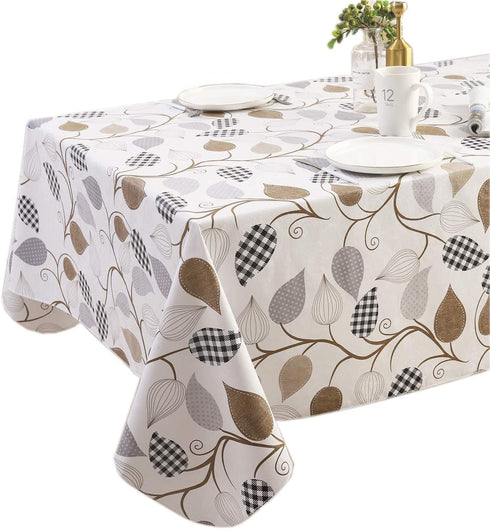 Heavy Duty Vinyl Tablecloth with Flannel Backing Waterproof Oil-Proof PVC Table Cloth Stain-Resistant Wipeable Rectangle or Square Table Cover for Indoor and Outdoor (Leaves, 60X102 Inch)