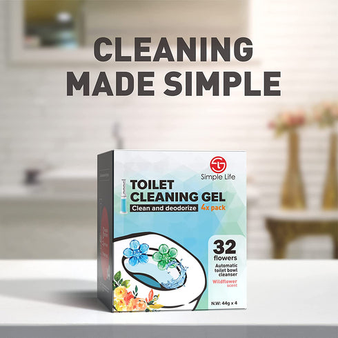 Simple Life Toilet Bowl Cleaner, Fresh Flower Gel Stamps, Stops Limescale and Stains with Air Freshening Scent, Deodorizing Clean (32 Stamps, Blue & Green)