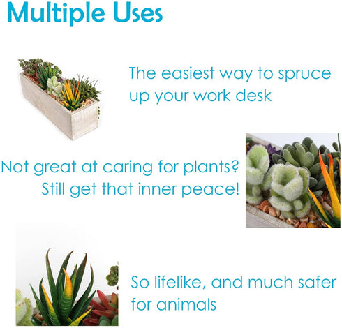 Houseables Succulent Plant Arrangement, Artificial Succulents Planter, 11.5 x 7.5 x 3.75, Assorted Plants, Long Rectangular Wood Centerpiece for Tables, Fake Cactus Decoration, Rustic, Faux Decor