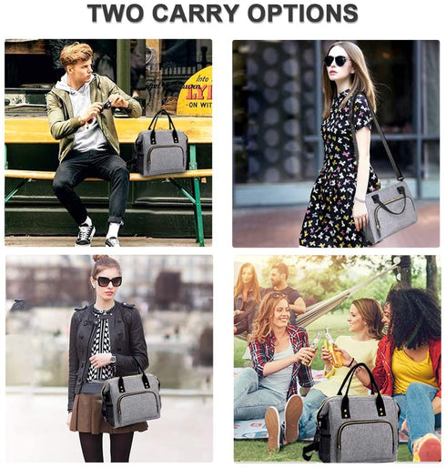 Lunch Bags for Women Insulated, Lunch Cooler Bag for Work, Leak Proof Large Lunch Tote Bag, Lunch Bag with Adjustable Shoulder Strap for School/Office/Picnic/Fishing/Beach(Grey)