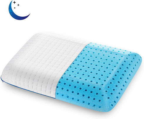 SEONSURO Memory Foam Gel Pillow for Sleeping Standard Size, Ventilated Cooling Bed Pillows with Washable Cover 1pack, Supportive Pillow for Stomach, Side and Back Sleepers, CertiPUR-US, White